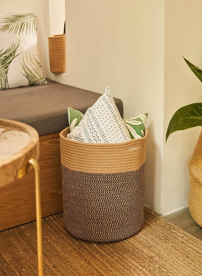 Leazzote Jute Cotton Rope Round Laundry Hamper, Modern Storage Basket for Baby Clothes, Toys, Towels Bedroom Organization (BEIGE/BLACK, 12x12x12 INCH) - Image 3